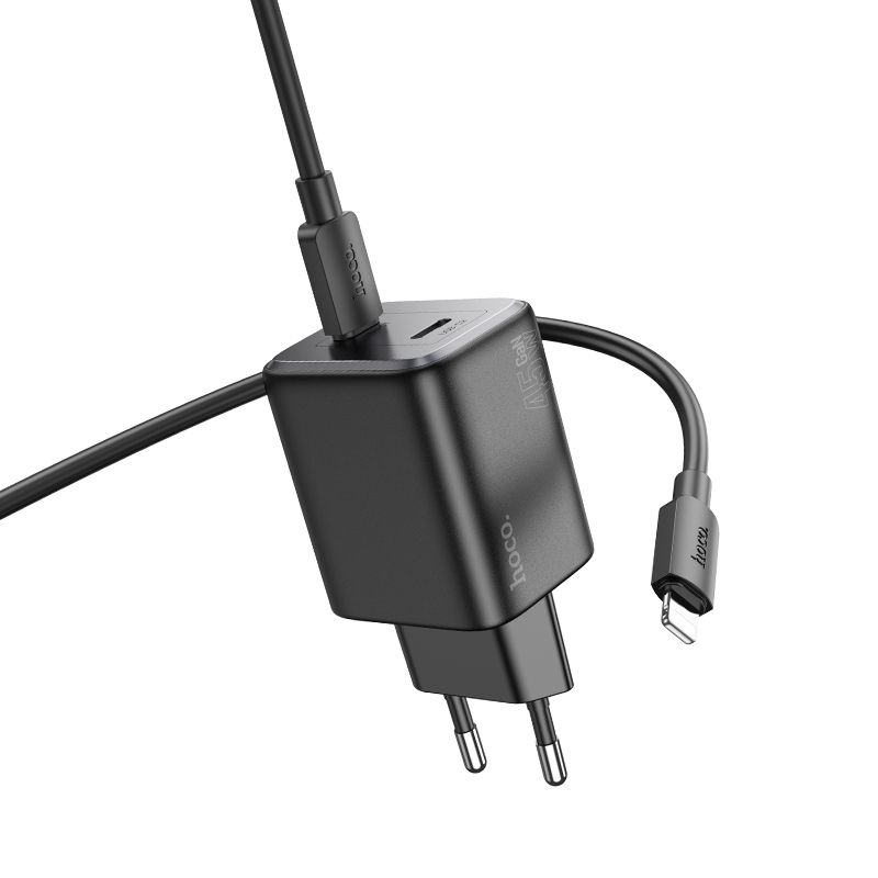 HOCO charger 2 x Type C + cable Type C to Lightning PD QC 45W GaN N42 black