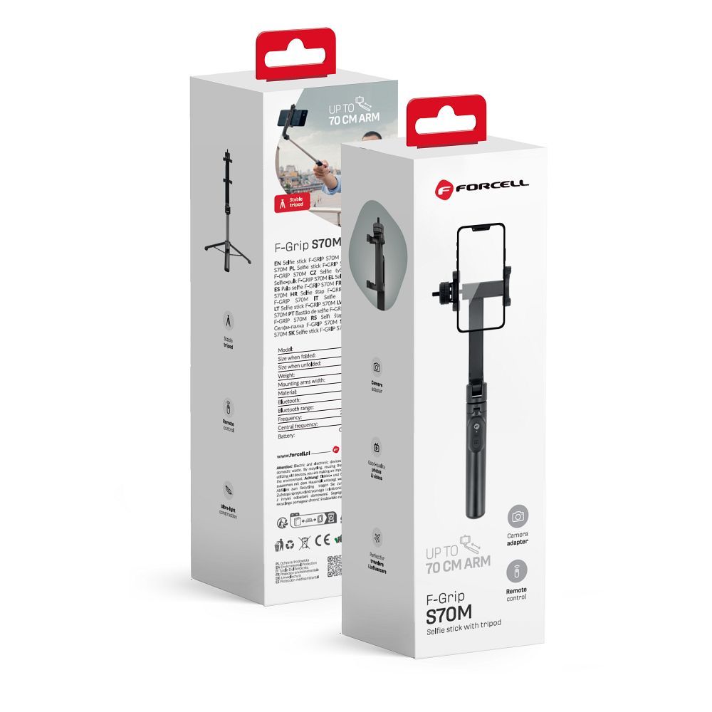 FORCELL F-GRIP S70M selfie stick with wireless remote control tripod black