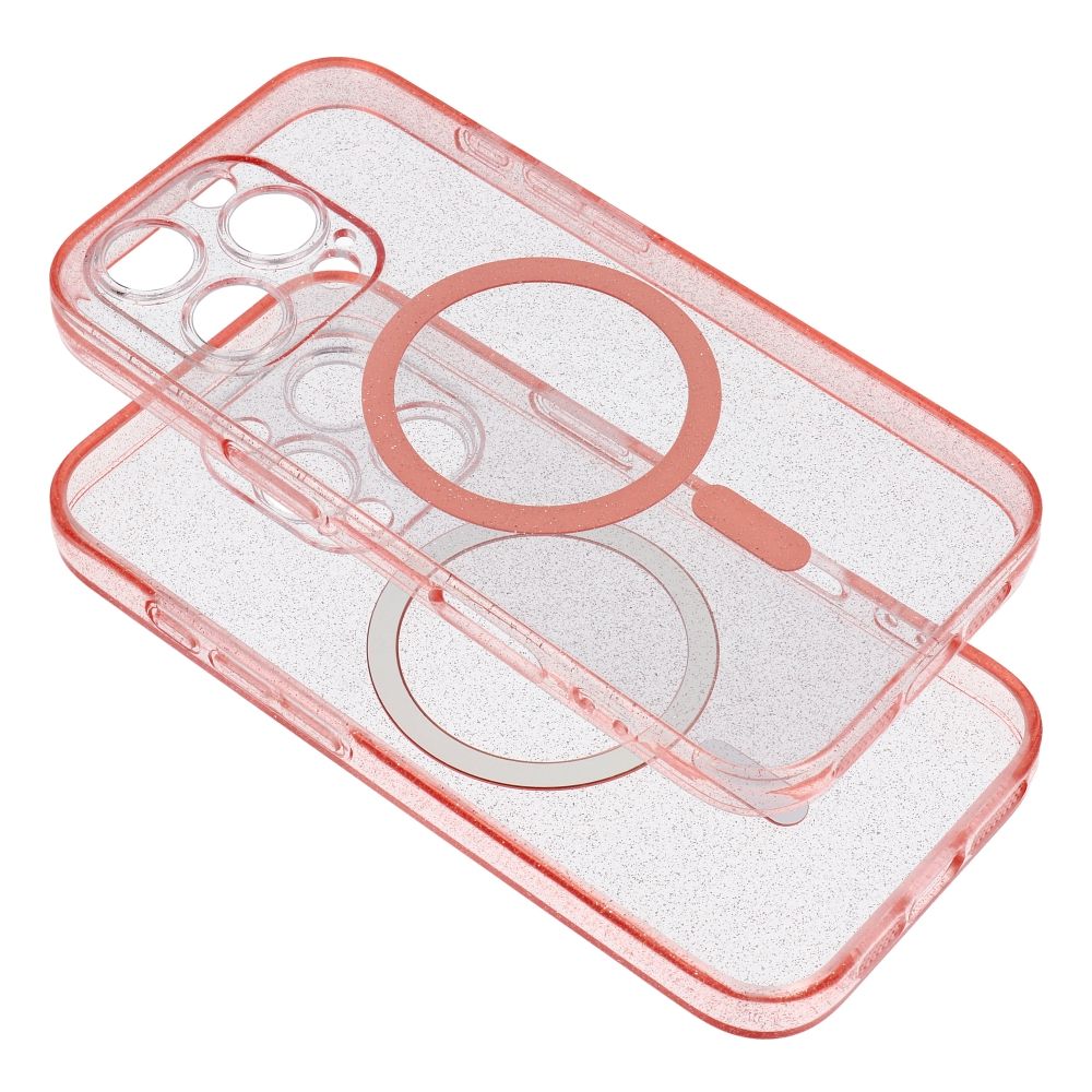 CLEAR MAG COVER case with camera protection compatible with MagSafe for IPHONE 16 Plus pink glitter