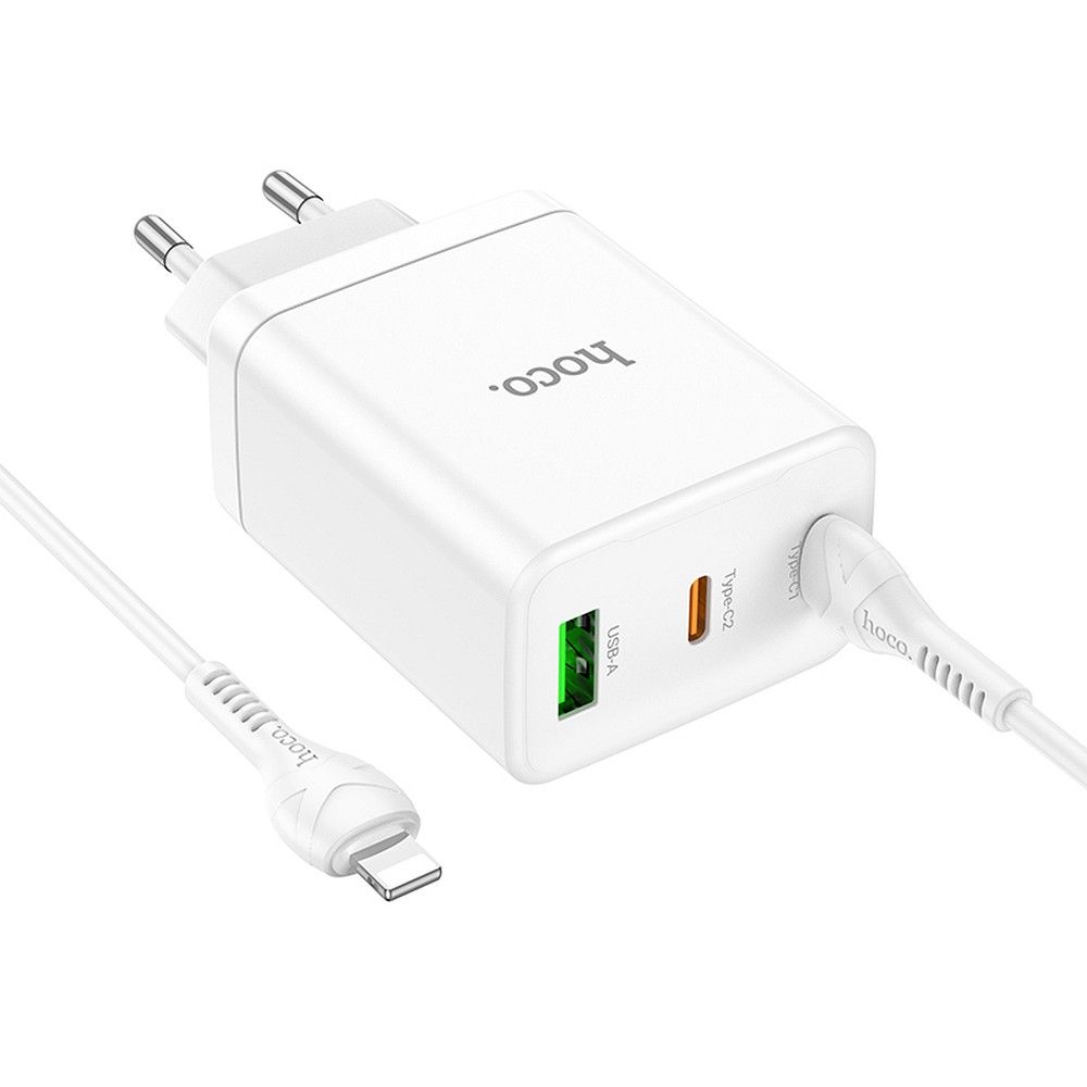 HOCO charger 2 x Type C + USB A + cable Type C to Lightning PD QC3.0 3A 35W N33 white