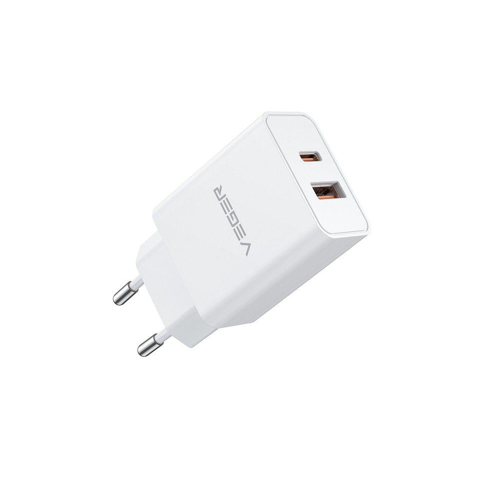 VEGER travel charger USB A + Type C PD QC3.0 3A 30W VLS302U white