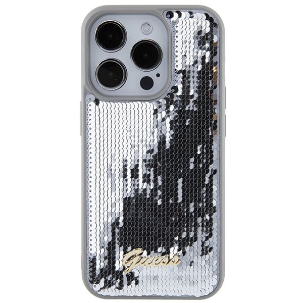 GUESS case for IPHONE 15 Pro GUHCP15LPSFDGSS (Sequin Script Metal) silver