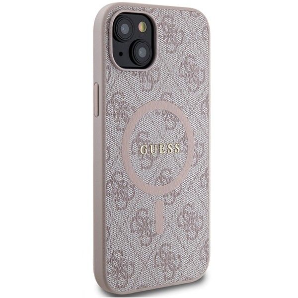 GUESS case for IPHONE 15 Plus compatible with MagSafe GUHMP15MG4GFRP (4G Ring classic logo) pink