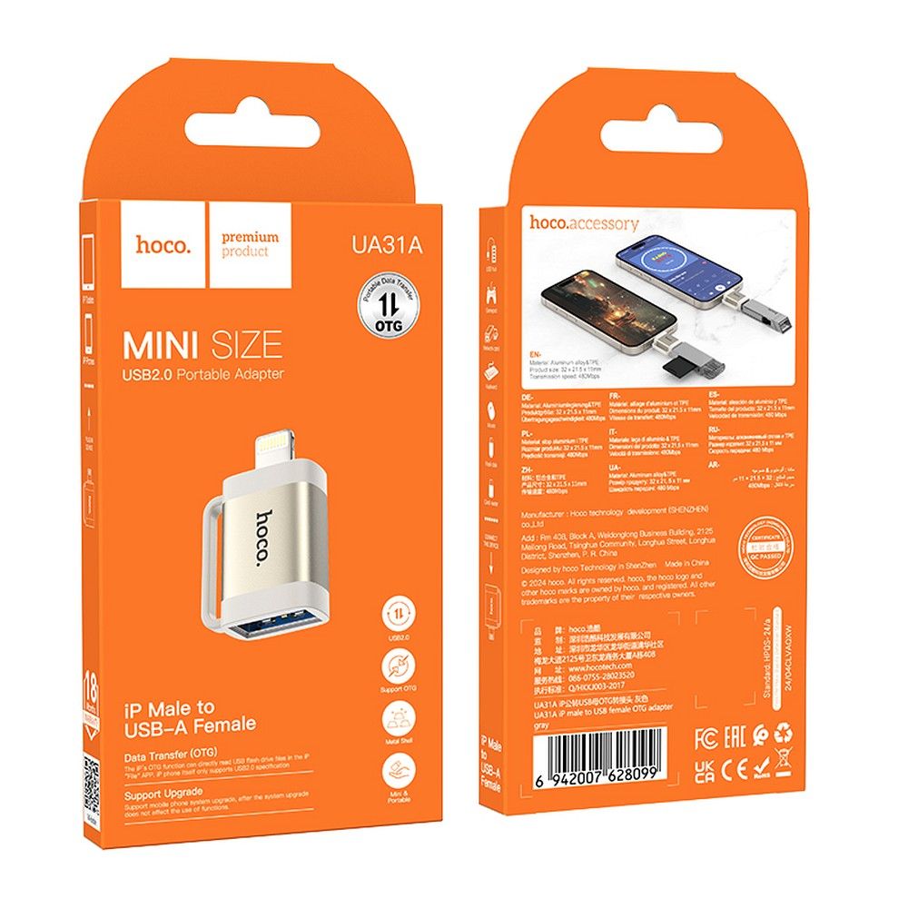 HOCO adapter OTG Lightning (male) to USB A (female) UA31A gray
