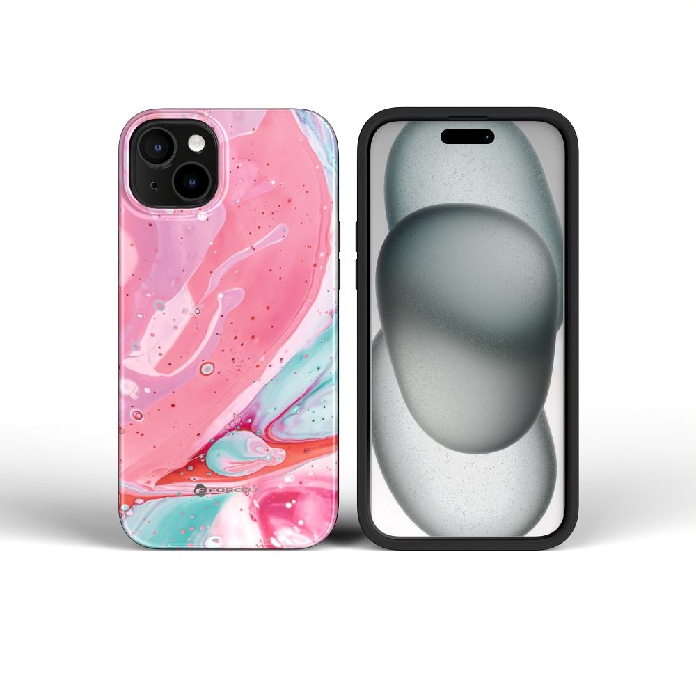 FORCELL F-PROTECT Mirage, Military Drop-Tested case compatible with MagSafe for IPHONE 15 PRO pink marble