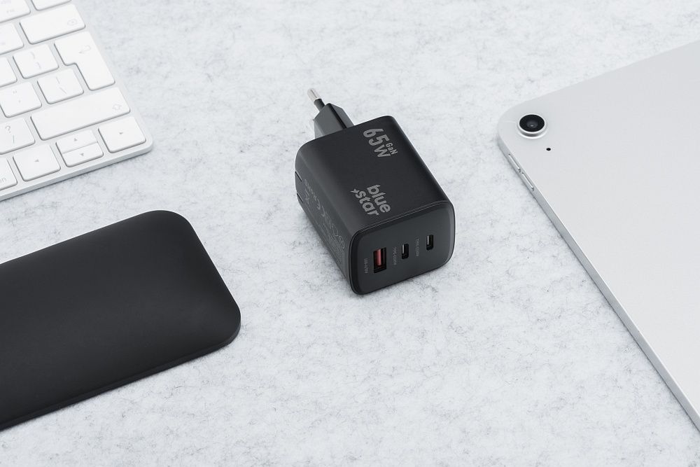 BLUE STAR travel charger GaN 4A 65W 2 x Type C + USB A PD QC4.0 VT-43 black
