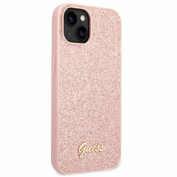 GUESS case for IPHONE 14 Plus GUHCP14MHGGSHP (Glitter Flakes Script Metal Logo) pink
