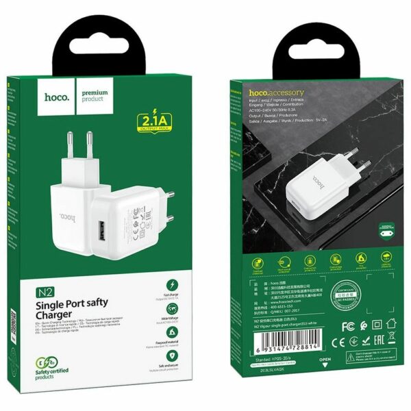 HOCO travel charger USB A 2A N2 white