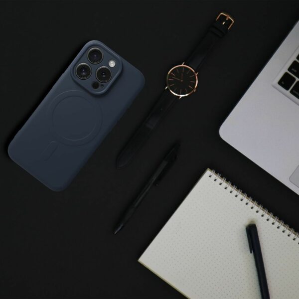 SILICONE MAG COVER case compatible with MagSafe for IPHONE 15 Pro Max blue titanium