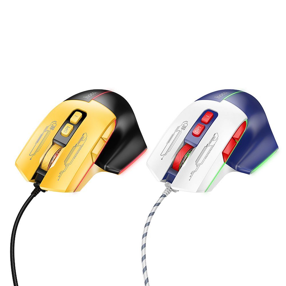 HOCO gaming wire USB A computer mouse 3600DPI white blue