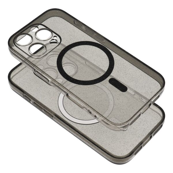CLEAR MAG COVER case with camera protection compatible with MagSafe for IPHONE 16 Pro Max black glitter
