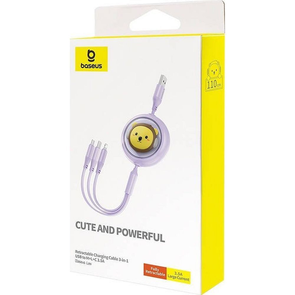 BASEUS retractable cable 3in1 USB A to Micro USB / Lightning / Type C CB000063 1,1 m purple