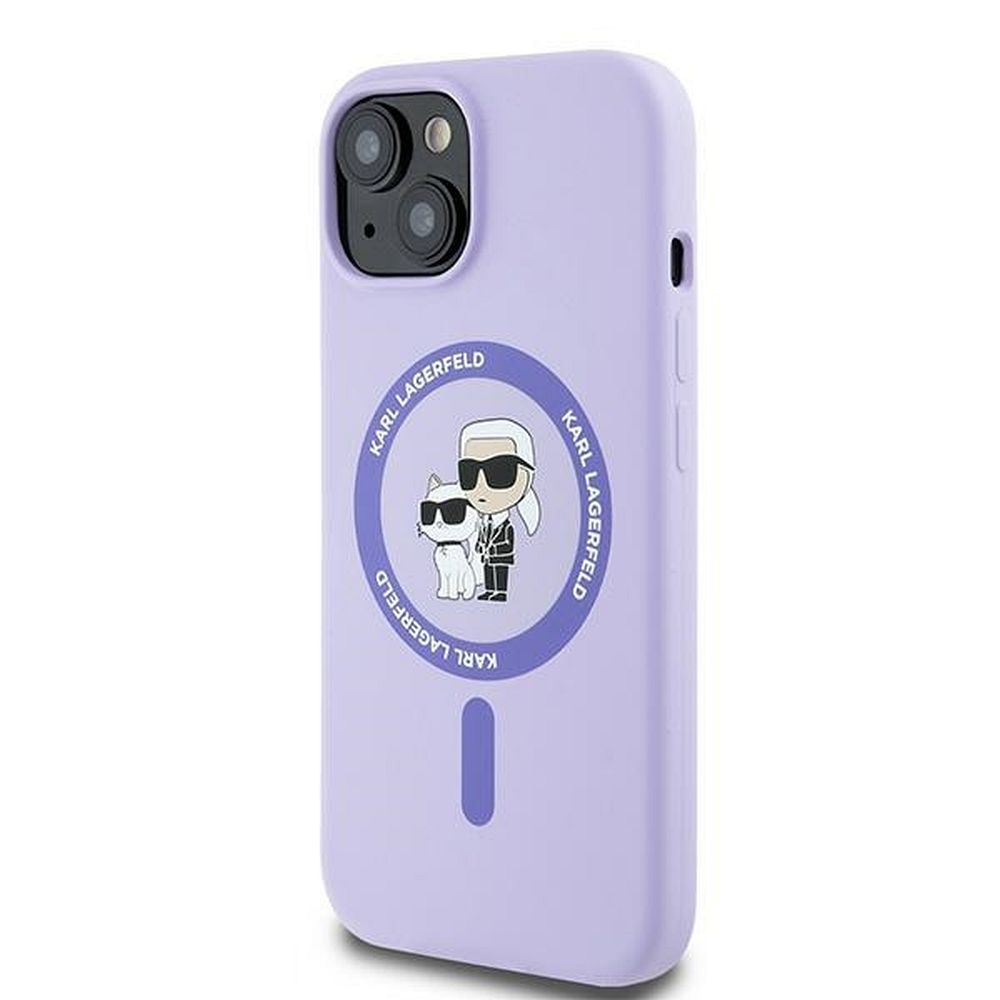 KARL LAGERFELD case for IPHONE 15 compatible with MagSafe KLHMP15SSCMKCRHU (Silicone KC Body Ring) purple