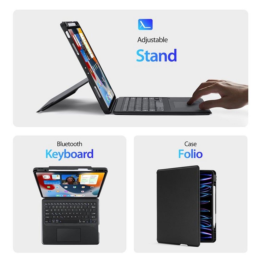 DUX DUCIS case DK foldable with Wireless Keyboard for iPad Air 13 (2024)/Pro 12.9 (2020/2021/2022) black