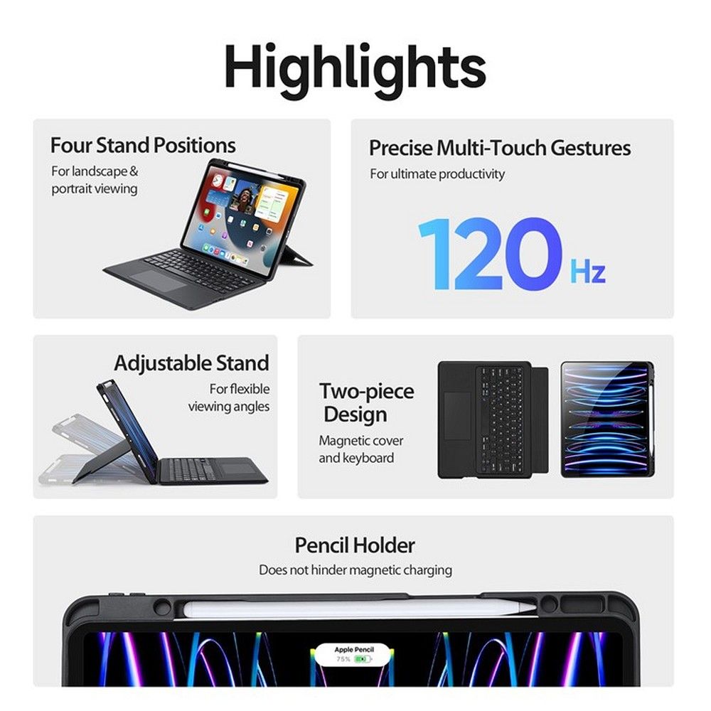 DUX DUCIS case DK foldable with Wireless Keyboard for iPad Air 13 (2024)/Pro 12.9 (2020/2021/2022) black