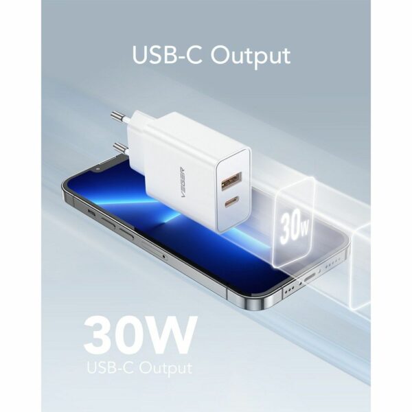 VEGER travel charger USB A + Type C PD QC3.0 3A 30W VLS302U white