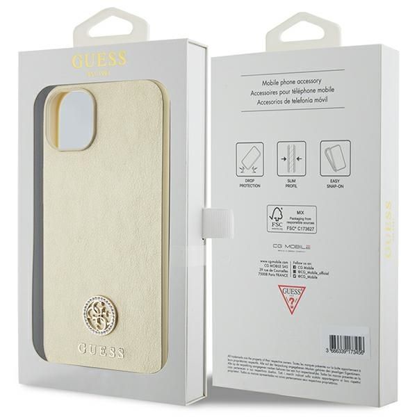 GUESS case for IPHONE 13 / 14 / 15 GUHCP15SPS4DGPD (Leather 4G Metal Logo Strass) gold