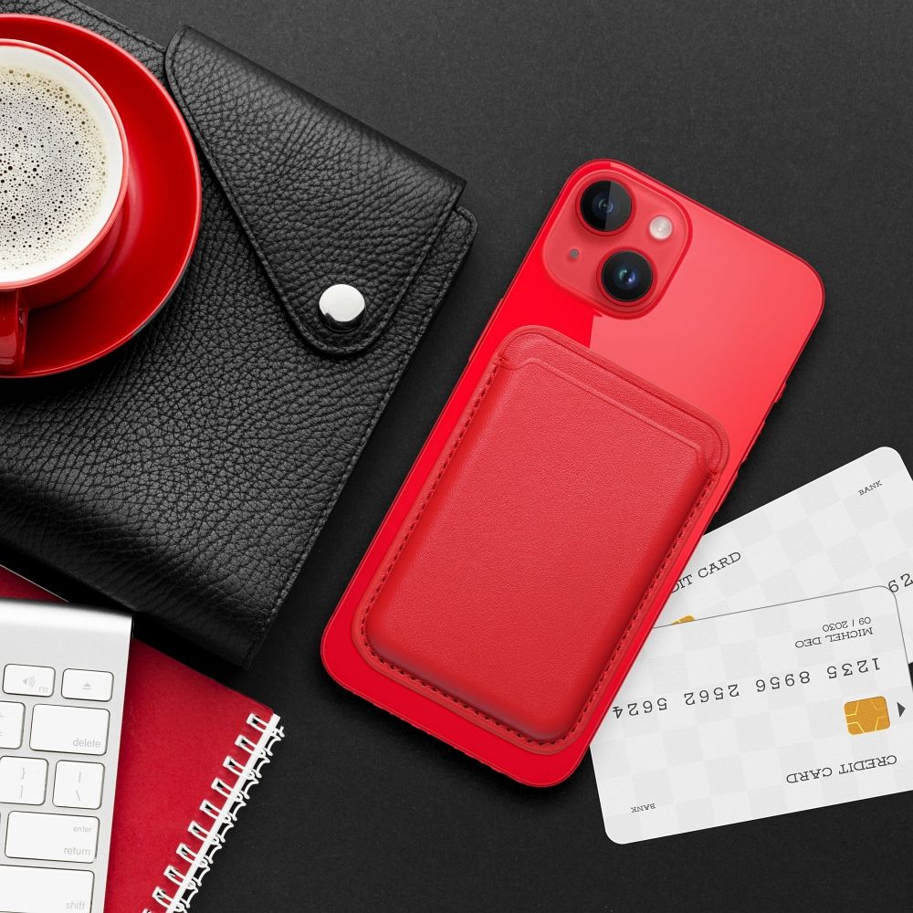 LEATHER MAG WALLET compatible with MagSafe red