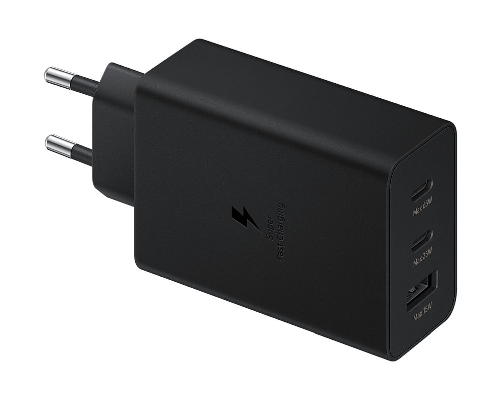 SAMSUNG original charger USB A + 2 x Typ C PD 3A 65W EP-T6530NBEGEU black blister