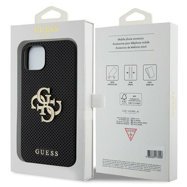 GUESS case for IPHONE 13 / 14 / 15 GUHCP15SPSP4LGK (Leather Perforated 4G Glitter Logo) black