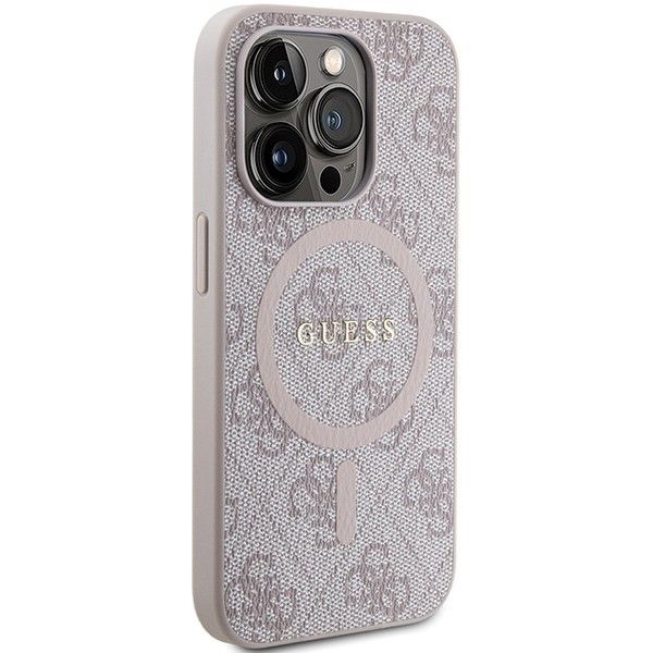 GUESS case for IPHONE 15 Pro compatible with MagSafe GUHMP15LG4GFRP (4G Ring classic logo) pink