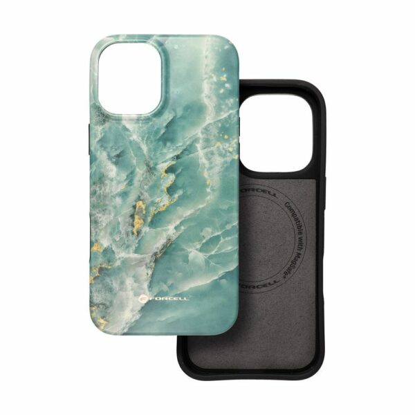 FORCELL F-PROTECT Mirage, Military Drop-Tested case compatible with MagSafe for IPHONE 16 PLUS green marble