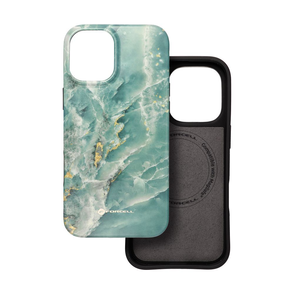 FORCELL F-PROTECT Mirage, Military Drop-Tested case compatible with MagSafe for IPHONE 16 PLUS green marble