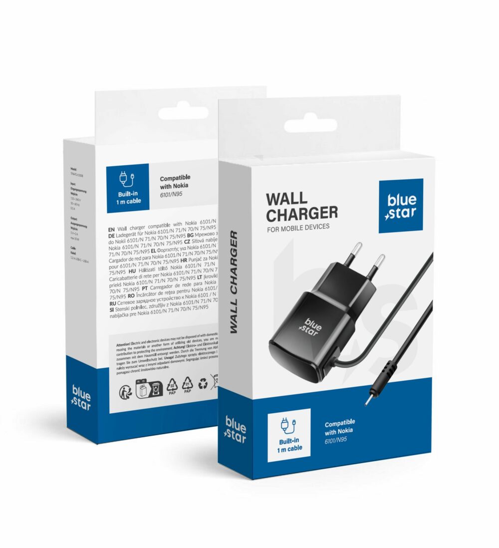 b7756cb415de9a9b48cdefb9eb1f0312 BLUE STAR travel charger 0,6A 3W for NOKIA 6101 / N70 / N95 TFK-TC-1100B black