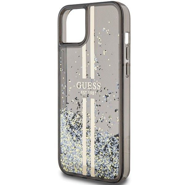GUESS case for IPHONE 15 GUHCP15SLFCSEGK (Liquid Glitter Gold Stripes) black