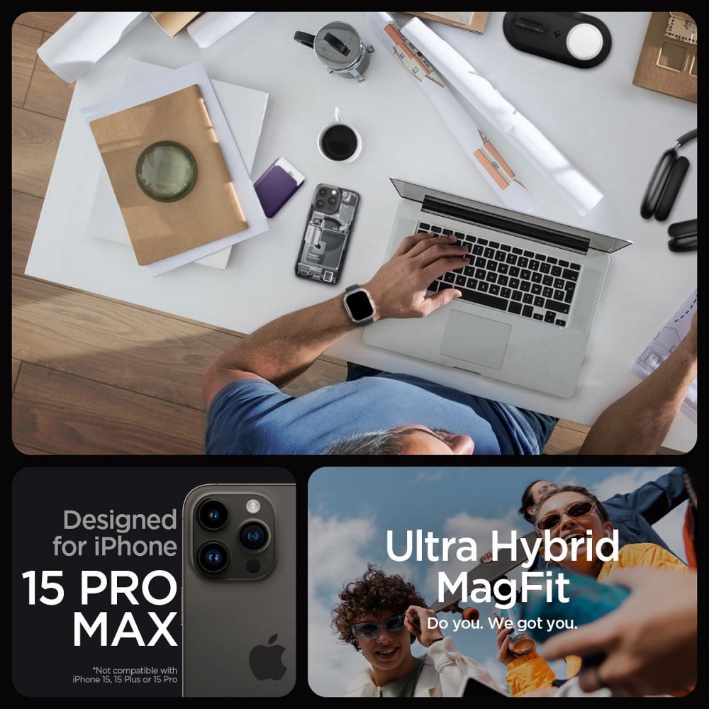 SPIGEN case ULTRA HYBRID MAG compatible with MagSafe for IPHONE 15 Pro Max zero white