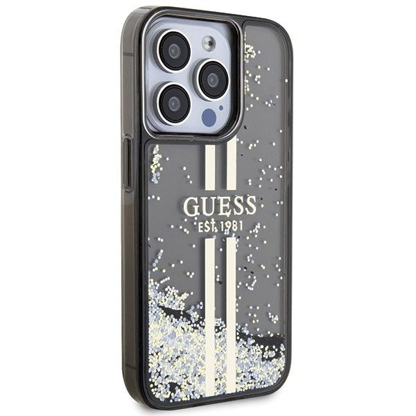 GUESS case for IPHONE 15 Pro Max GUHCP15XLFCSEGK (Liquid Glitter Gold Stripes) black