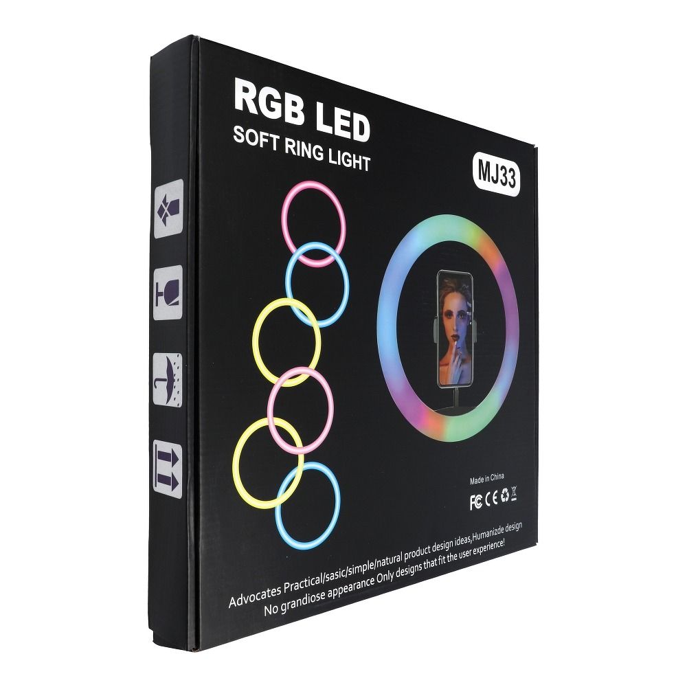 LED Ring Stream RGB lamp 12" FULL COLOR with holder for mobile + tripod black