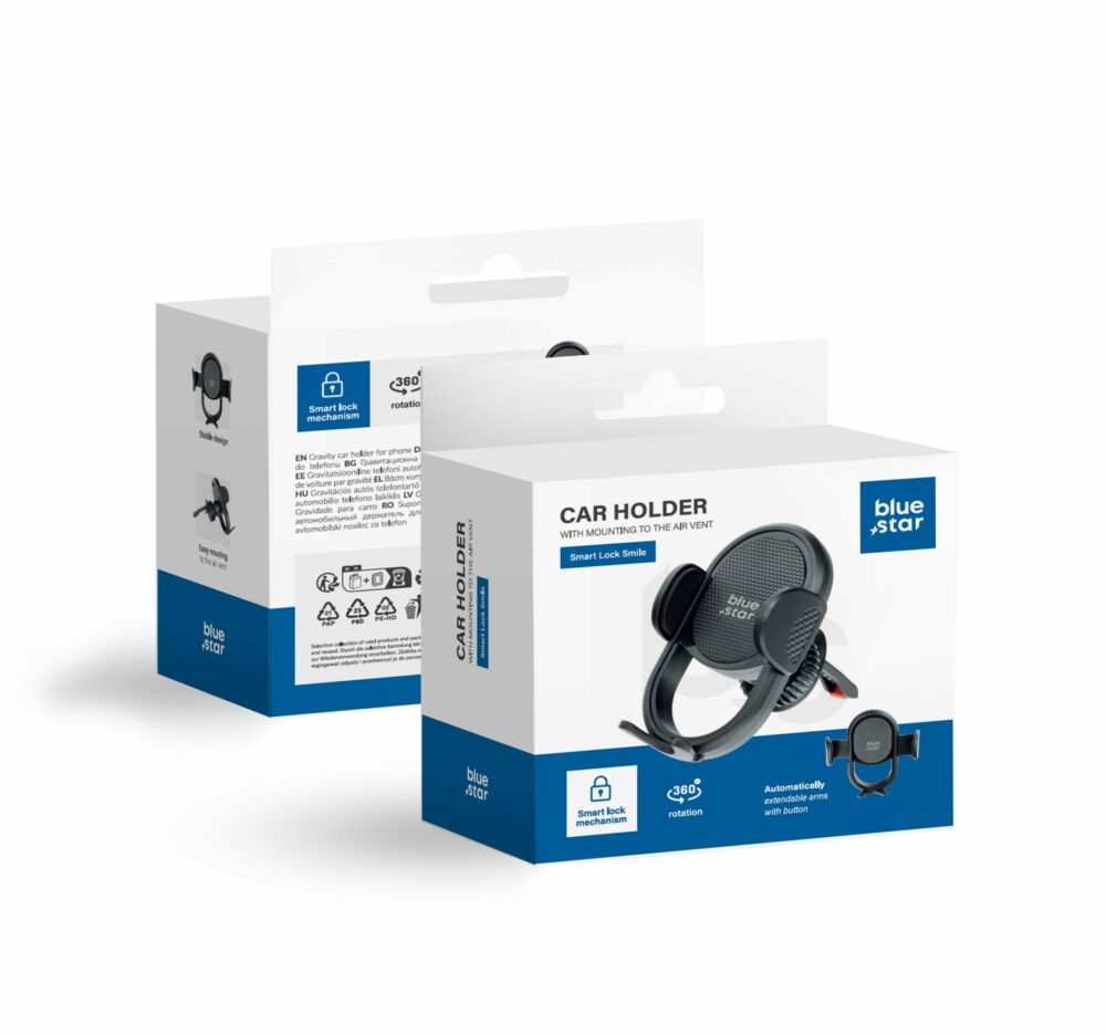 BLUE STAR gravity car holder for air vent SMART LOCK SMILE black