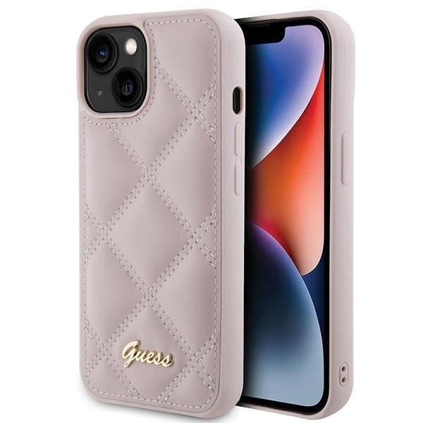 GUESS case for IPHONE 13 / 14 / 15 GUHCP15SPSQSQSP (Quilted Metal Logo) pink