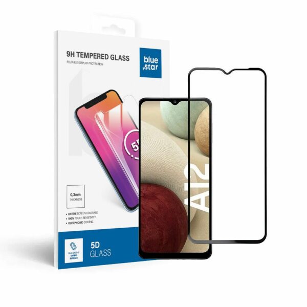 Tempered Glass Blue Star - SAMSUNG A12 Full Face (full glue with frame/small size) - black Tempered Glass Blue Star