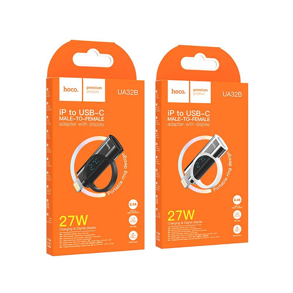 HOCO adapter Lightning (male) to Type C (female) with digital display 2,4A 27W UA32B black
