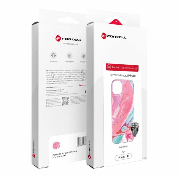 FORCELL F-PROTECT Mirage, Military Drop-Tested case compatible with MagSafe for IPHONE 15 PRO pink marble