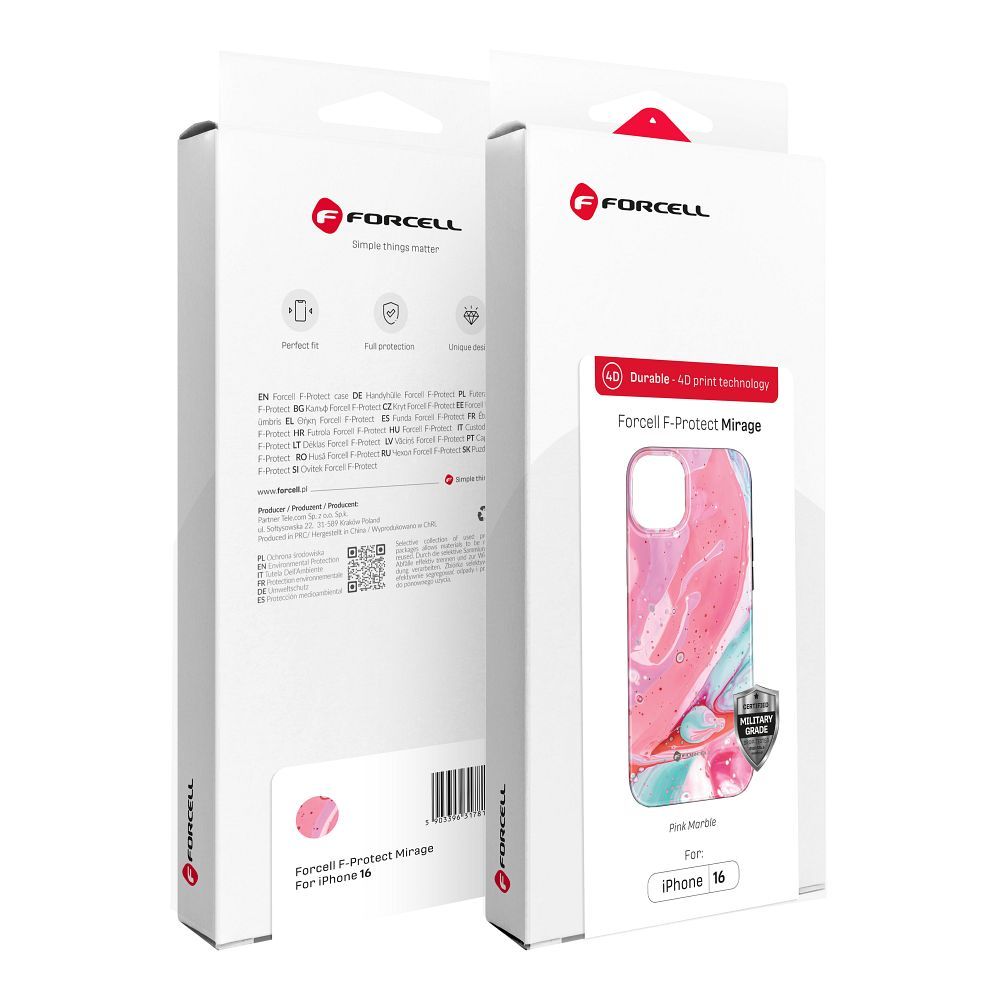 FORCELL F-PROTECT Mirage, Military Drop-Tested case compatible with MagSafe for IPHONE 15 PRO pink marble