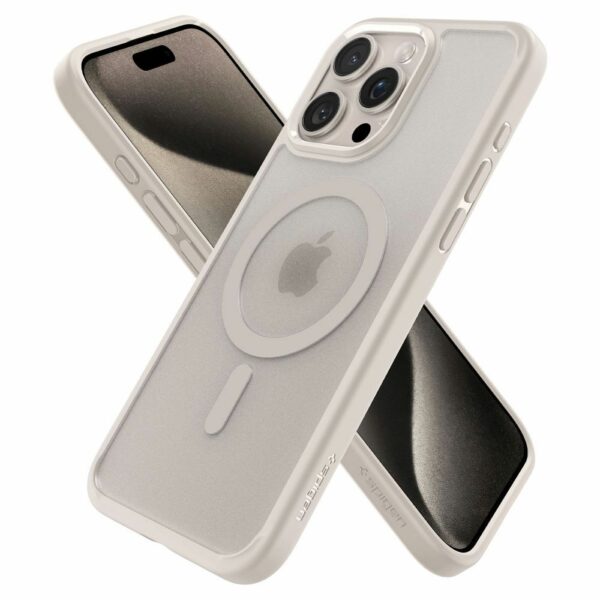 SPIGEN case ULTRA HYBRID MAG compatible with MagSafe for IPHONE 15 Pro Max frost natural titanium