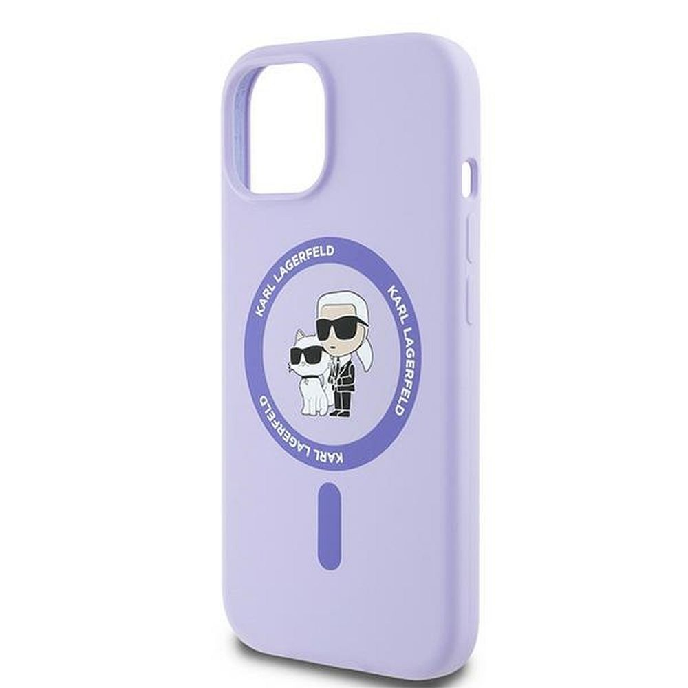 KARL LAGERFELD case for IPHONE 15 compatible with MagSafe KLHMP15SSCMKCRHU (Silicone KC Body Ring) purple