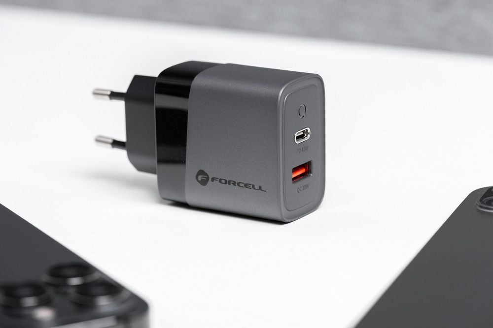 FORCELL F-ENERGY GaN VT-39 travel charger Type C + USB A PD QC4.0 4A 45W gray