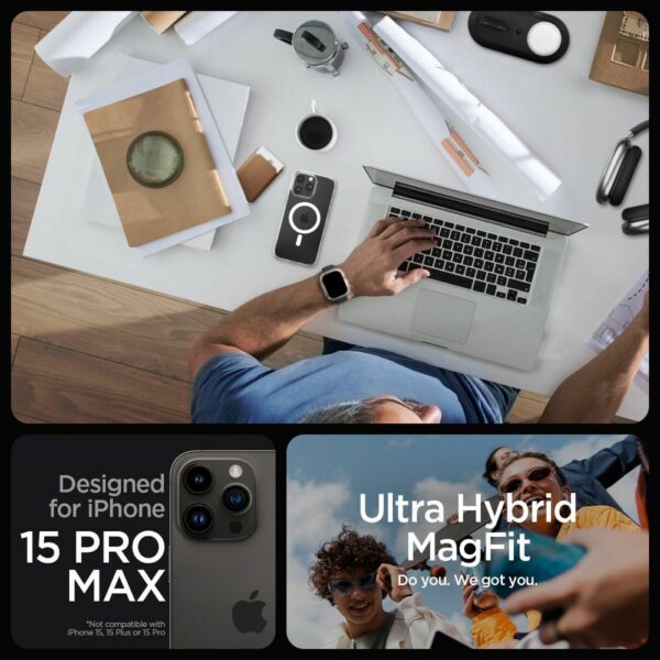 SPIGEN case ULTRA HYBRID MAG compatible with MagSafe for IPHONE 15 Pro Max white