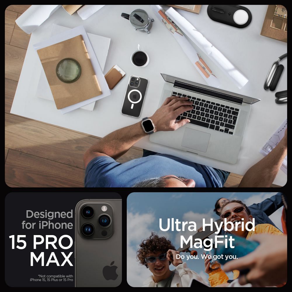 SPIGEN case ULTRA HYBRID MAG compatible with MagSafe for IPHONE 15 Pro Max white