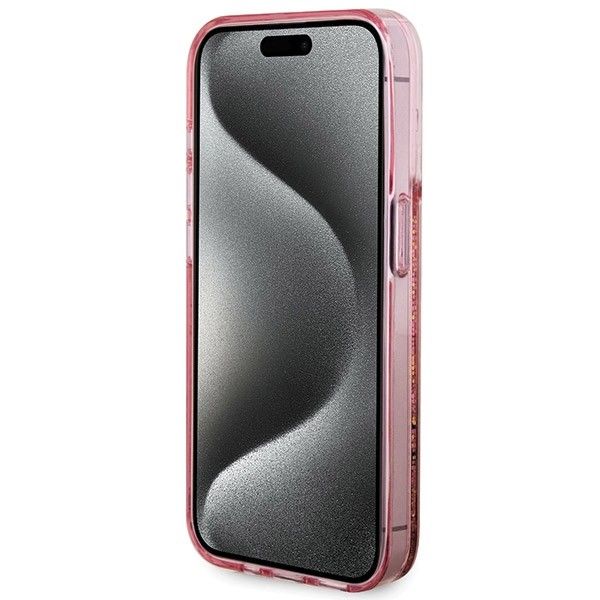 GUESS case for IPHONE 15 Pro GUHCP15LLFCSEGP (Liquid Glitter Gold Stripes) pink