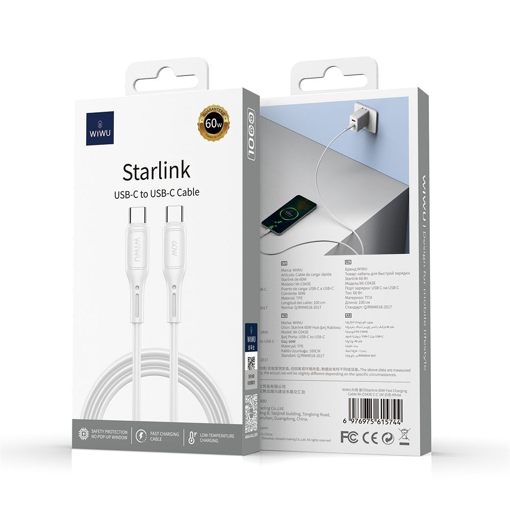 WiWU - Starlink Series Data Cable Wi-C043E USB C to USB C 30W - white