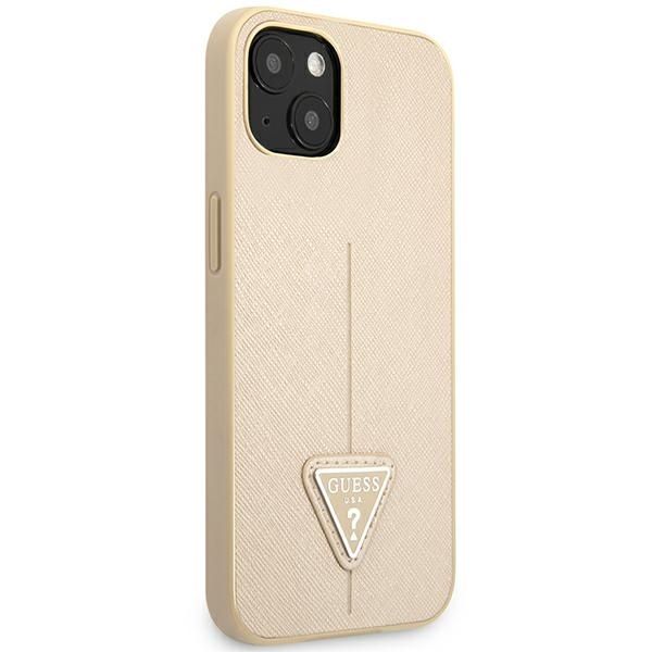 GUESS case for IPHONE 13 / 14 / 15 GUHCP14SPSATLE (SaffianoTriangle Logo) beige