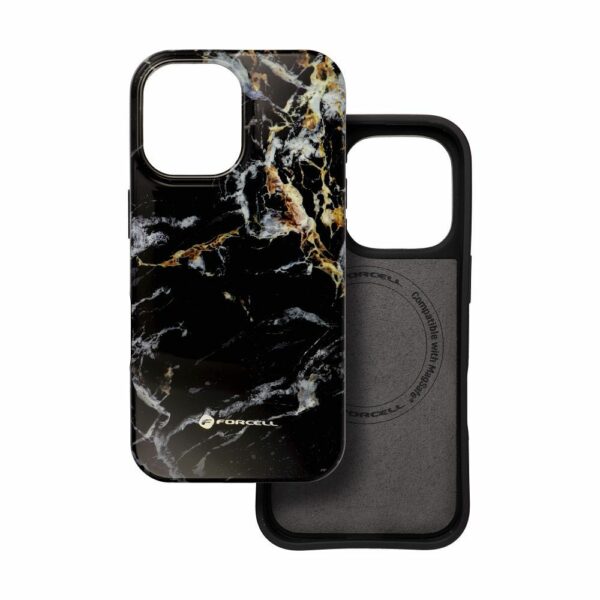 FORCELL F-PROTECT Mirage, Military Drop-Tested case compatible with MagSafe for IPHONE 16 black marble