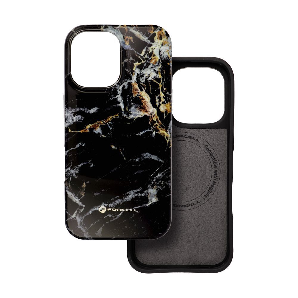 FORCELL F-PROTECT Mirage, Military Drop-Tested case compatible with MagSafe for IPHONE 16 black marble