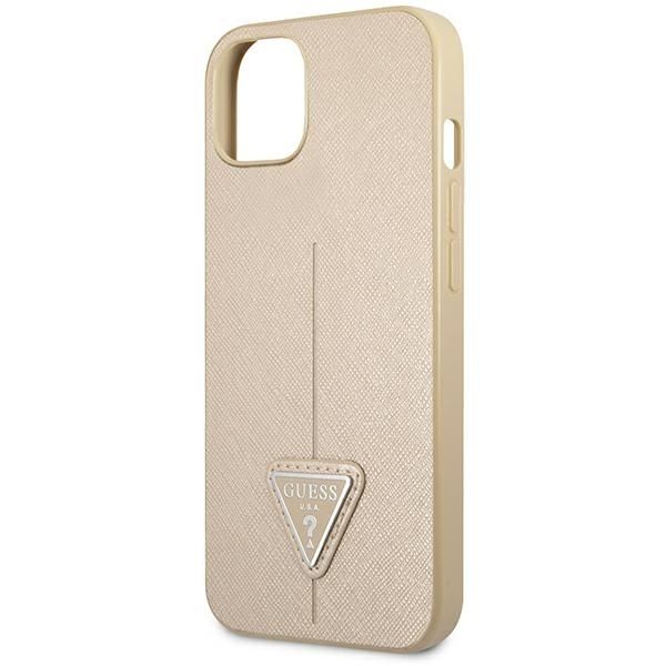 GUESS case for IPHONE 13 / 14 / 15 GUHCP14SPSATLE (SaffianoTriangle Logo) beige