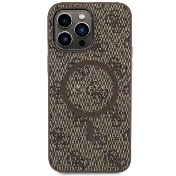 GUESS case for IPHONE 15 Pro Max compatible with MagSafe GUHMP15XG4GFRW (4G Ring classic logo) brown